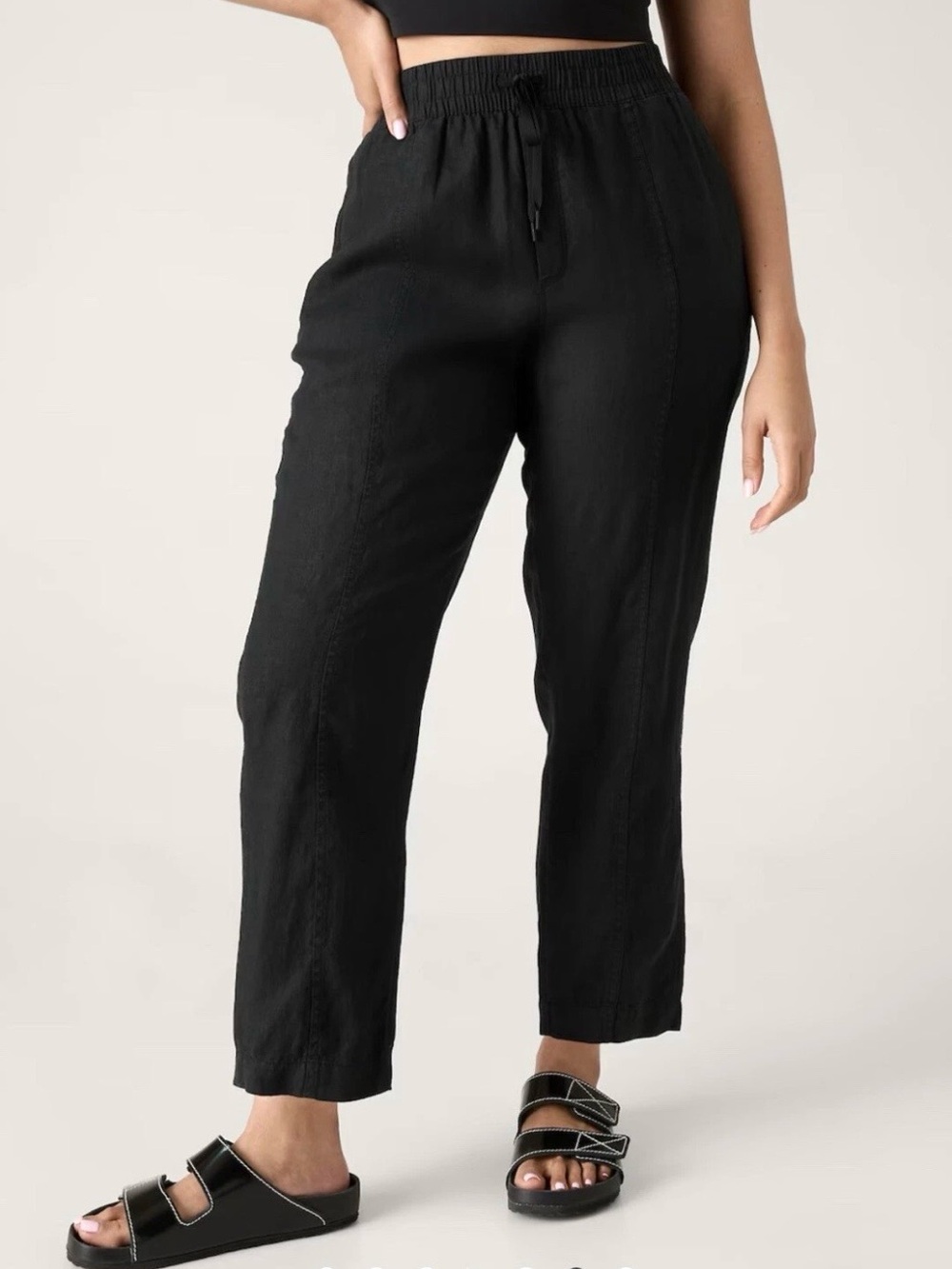 Athleta Retreat Linen Ankle Pants Women’s Size M Straight Leg Lightweight Black